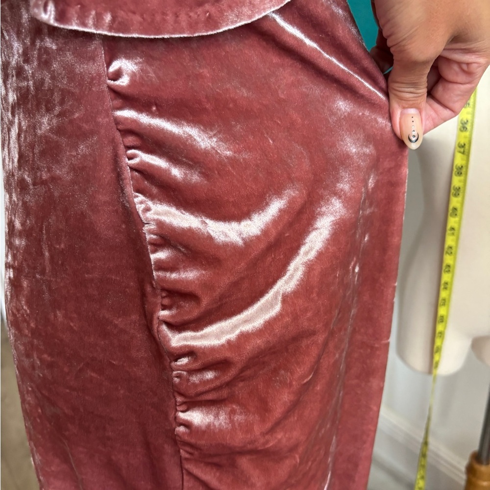 Made by Me: Maternity Elegant Pink Velvet Velour Off-Shoulder Midi Dress Shower - Picture 7 of 9